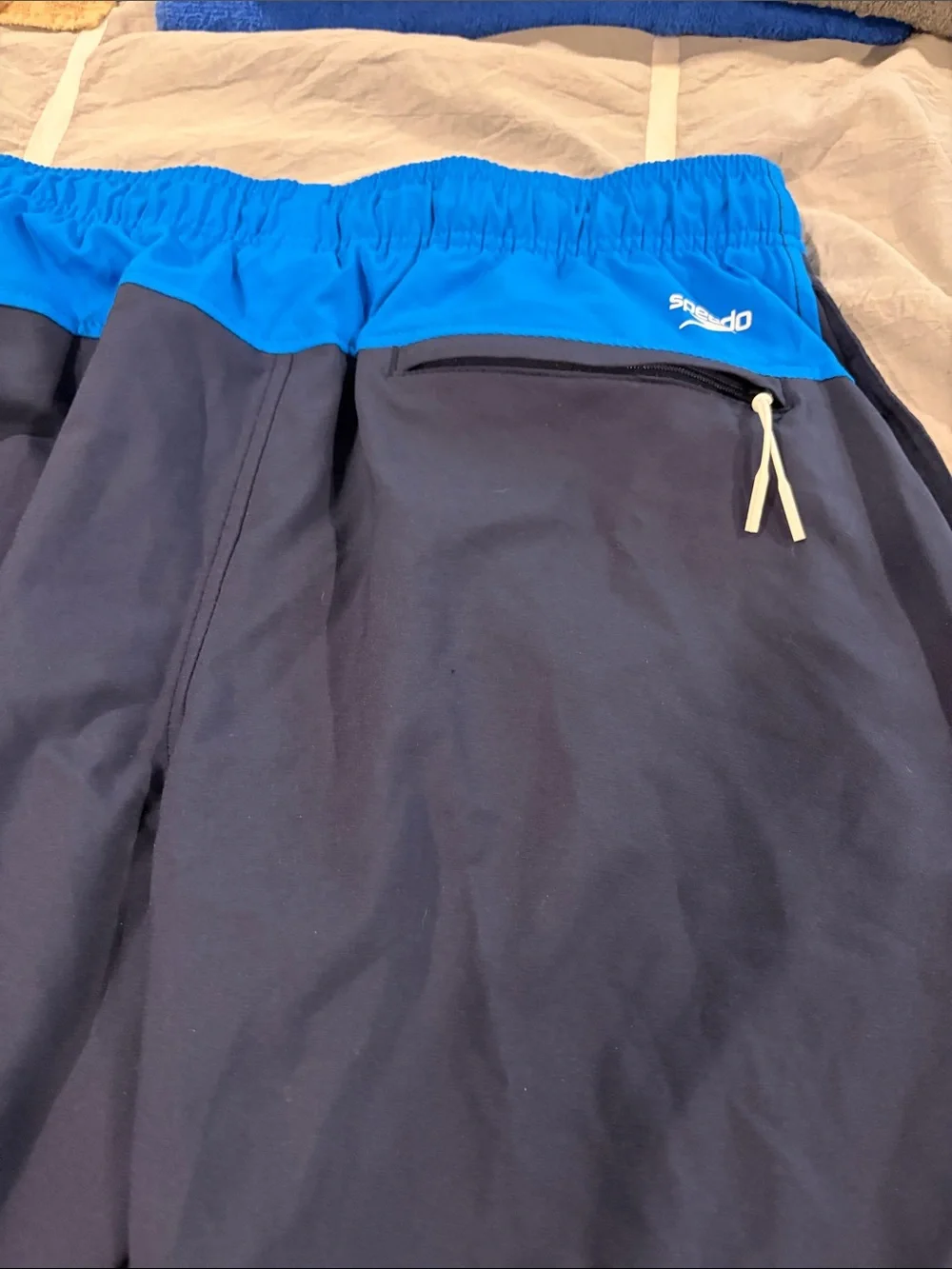 Speedo Navy Swim Trunks with Bright Blue Waistband